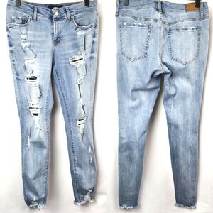 Aero Women's Low Rise Distressed Skinny Denim Blue Jeans Size 8